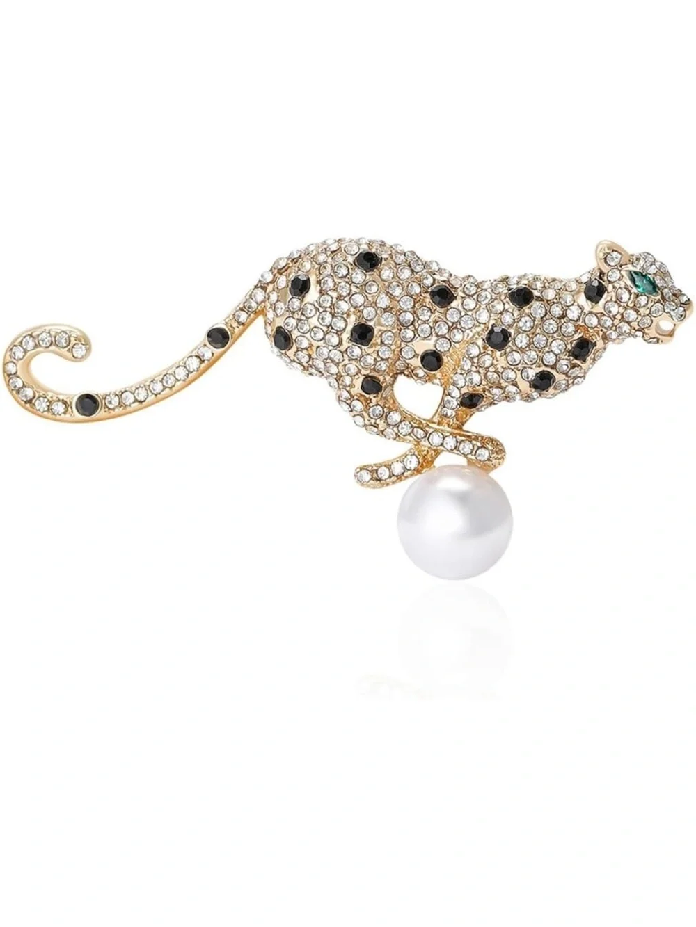 Leopard Statement Brooch with Pearl Accent